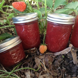 strawberry jam jars upclose